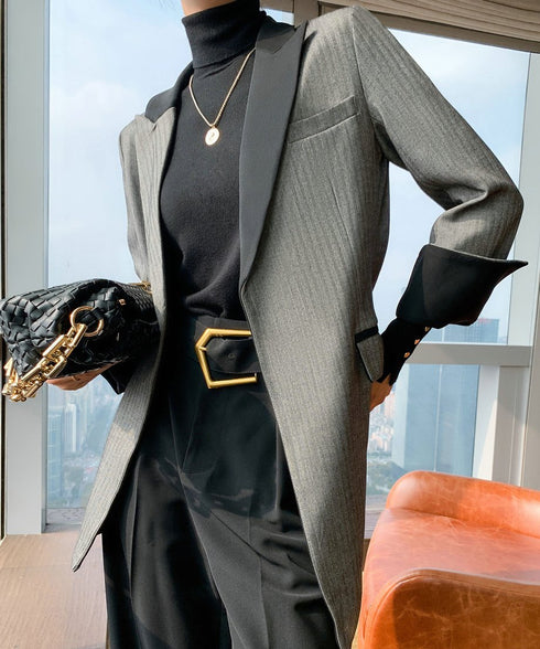 Contrast Lapel Sharp Tailored Jacket